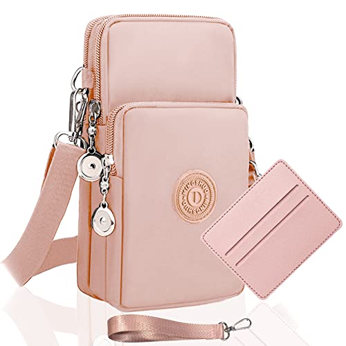Handytasche Zum Umhängen Damen Handy Tasche Umhängetasche Mit Geldbörse Zum Umhängen Mädchen Mit Kopfhörer Eingang Schultertasche Handytaschen Verstellbar Schultergurt Armtasche Sportarmband (Rosa) von LYJOW