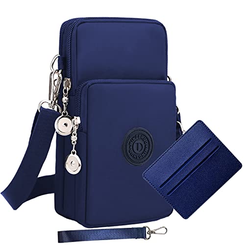 Handytasche Zum Umhängen Damen Handy Tasche Umhängetasche Mit Geldbörse Zum Umhängen Mädchen Mit Kopfhörer Eingang Schultertasche Handytaschen Verstellbar Schultergurt Armtasche Sportarmband (Blau) von LYJOW