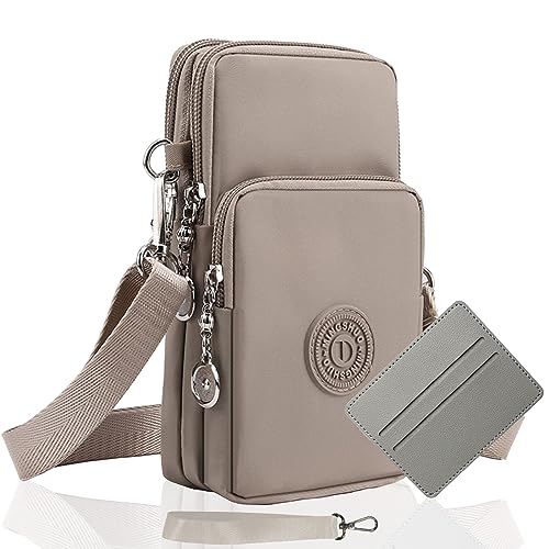 Handytasche Zum Umhängen Damen Handy Tasche Umhängetasche Mit Geldbörse Zum Umhängen Mädchen Mit Kopfhörer Eingang Schultertasche Handytaschen Verstellbar Schultergurt Armtasche Sportarmband (Khaki) von LYJOW
