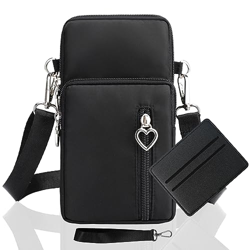 Handytasche Zum Umhängen Damen Handy Tasche Umhängetasche Mit Geldbörse Zum Umhängen Mädchen Mit Kopfhörer Eingang Schultertasche Schwarz Handytaschen Verstellbar Schultergurt Armtasche Sportarmband von LYJOW