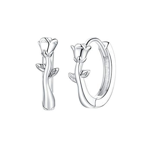 Blühende Rose Branch Hoop Ohrringe für Frauen Hochzeit Engagement Tiny Ear Hoops Brincos, LYLSSSDH von LYLSSSDH