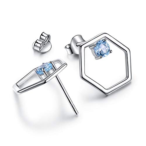 Natürliche Blaue Topaz Edelstein Ohrringe Stud Ohrringe Schmuck Feine Ohrringe für Frauen, LYLSSSDH von LYLSSSDH