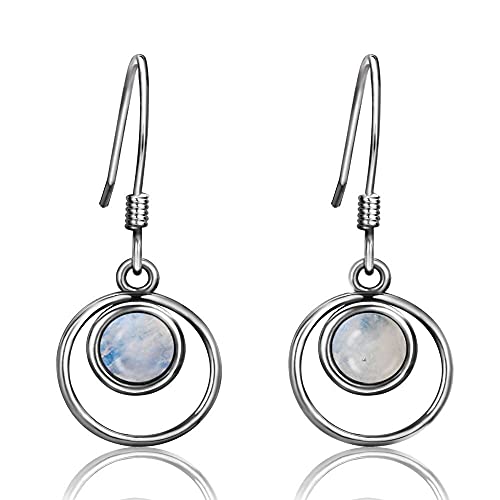 Runde Natürliche Mondstein Haken Ohrringe für Frauen Schmuck Hochzeit Engagement Daily Life Holiday, LYLSSSDH von LYLSSSDH