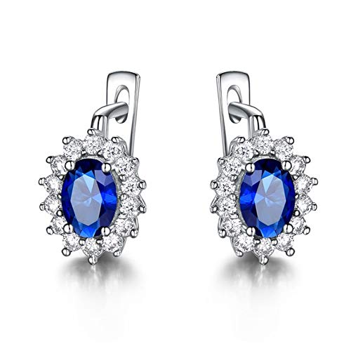 Solide Edelstein Clip Ohrringe für Frauen Blue Saphire Fine Jewelry Wedding Engagement Valentine, LYLSSSDH, Blauer Saphir von LYLSSSDH