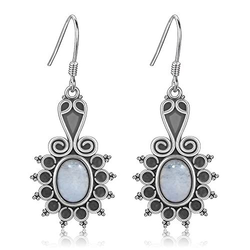 Stil Oval Ethnische Blume Mondstein Frauen Sliver Drop Ohrringe Hochzeit Party Jahrestag Engagement Schmuck, LYLSSSDH von LYLSSSDH