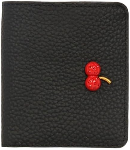 LYLXSF Kartenetuis Guine Leder WOM Kleine Geldbörse Rindsleder Damen Einfache Kleine Kirsche Kurze Geldbörse Lederschnalle Ultradünne Multi-Karte (Farbe: Schwarz) von LYLXSF