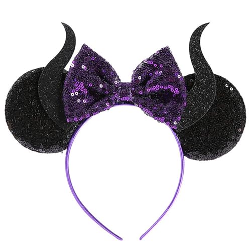 Haarreif mit schwarzen Maus-Ohren, Halloween-Haarschmuck, Glitzer, lila Schleife, Haarschmuck, niedliches Design, Stirnbänder, Maus-Ohrschleifen, Stirnbänder, Halloween, Party, Cosplay Haarreif mit schwarzen Maus-Ohren, Halloween-Haarschmuck, Glitzer, lila Schleife, Haarschmuck, niedliches Design, Stirnbänder, Maus-Ohrschleifen, Stirnbänder, Halloween, Party, Cosplay von LYLYNB