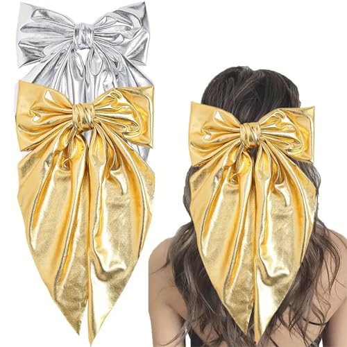 Haarschleifen für Damen, goldfarben, silberfarben, große Schleife, langer Schwanz, französische Metall-Clips, niedliches Design, Haarschmuck, Schleife, Haarband für Geburtstagsparty, Kostüm Haarschleifen für Damen, goldfarben, silberfarben, große Schleife, langer Schwanz, französische Metall-Clips, niedliches Design, Haarschmuck, Schleife, Haarband für Geburtstagsparty, Kostüm von LYLYNB