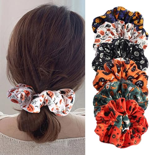 Halloween-Haargummis, Kürbis-Haargummis, weich, elastisch, Pferdeschwanz-Halter, Haarschmuck, Halloween-Haarschmuck, Kürbisse, Geist, Fledermaus, Haargummis für Frauen und Mädchen, 6 Stück Halloween-Haargummis, Kürbis-Haargummis, weich, elastisch, Pferdeschwanz-Halter, Haarschmuck, Halloween-Haarschmuck, Kürbisse, Geist, Fledermaus, Haargummis für Frauen und Mädchen, 6 Stück von LYLYNB