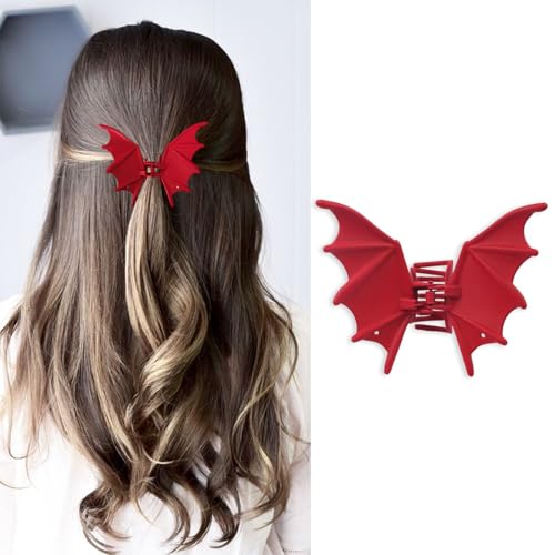 Halloween-Haarschmuck, Halloween-Haarspangen, Metall-Fledermaus-Haarklammern, Gothic, matt, rot, Fledermausform, starker Halt, Haarspange für Damen, Party-Haardekoration, Zubehör, 1 Stück Halloween-Haarschmuck, Halloween-Haarspangen, Metall-Fledermaus-Haarklammern, Gothic, matt, rot, Fledermausform, starker Halt, Haarspange für Damen, Party-Haardekoration, Zubehör, 1 Stück von LYLYNB