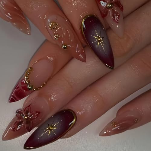 LYMCY Press-on Nägel Französisch, Kurze mandelförmige Kunstnägel mit Blumen, Perlen und Strass, Kunstnägel für Frauen und Mädchen - 24 Stück LYMCY Press-on Nägel Französisch, Kurze mandelförmige Kunstnägel mit Blumen, Perlen und Strass, Kunstnägel für Frauen und Mädchen - 24 Stück von LYMCY