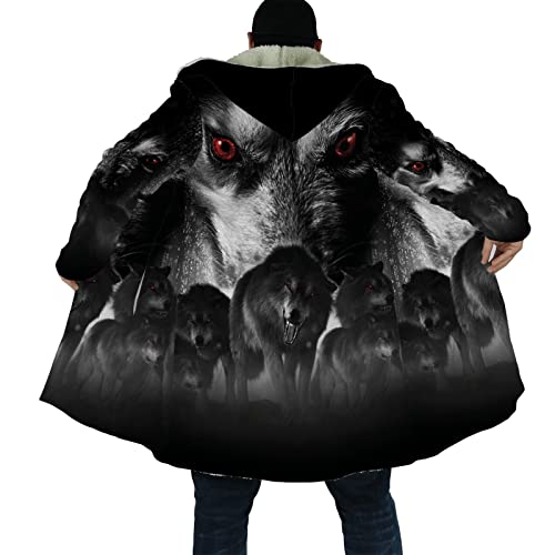 Kapuzenjacke Herren Winterjacke Böhmen Feder indisch Tier Wolf 3D Drucken Langarm Freizeitjacke Mittel und lang Windbreaker Sherpa Fleece Coat Verdicken Warm halten Mantel_M von LYNNB