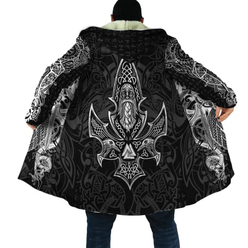 Kapuzenjacke Herren Winterjacke Wikinger keltischer Knoten Krähe Wolf Fenrir Odin 3D Drucken Langarm Freizeitjacke Mittel und lang Windbreaker Sherpa Fleece Coat Verdicken Warm halten Mantel_2XL von LYNNB