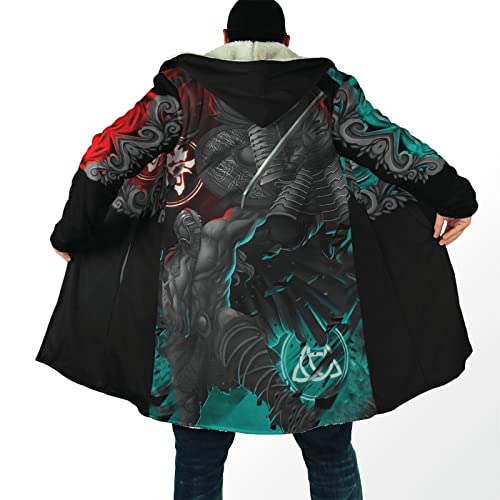 Kapuzenjacke Herren Winterjacke Wikinger keltischer Knoten Krähe Wolf Fenrir Odin 3D Drucken Langarm Freizeitjacke Mittel und lang Windbreaker Sherpa Fleece Coat Verdicken Warm halten Mantel_3XL von LYNNB