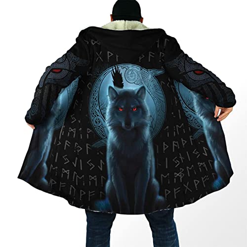 Kapuzenjacke Herren Winterjacke Wikinger keltischer Knoten Krähe Wolf Fenrir Odin 3D Drucken Langarm Freizeitjacke Mittel und lang Windbreaker Sherpa Fleece Coat Verdicken Warm halten Mantel_4XL von LYNNB