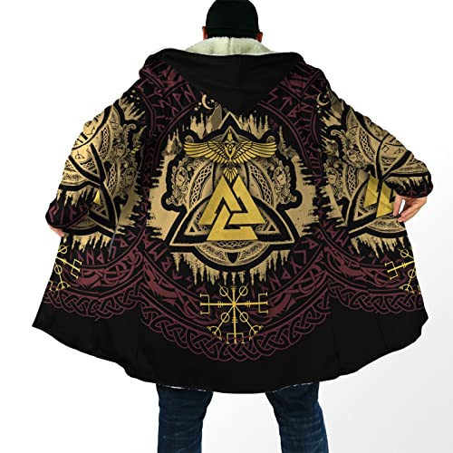 Kapuzenjacke Herren Winterjacke Wikinger keltischer Knoten Krähe Wolf Fenrir Odin 3D Drucken Langarm Freizeitjacke Mittel und lang Windbreaker Sherpa Fleece Coat Verdicken Warm halten Mantel_4XL von LYNNB