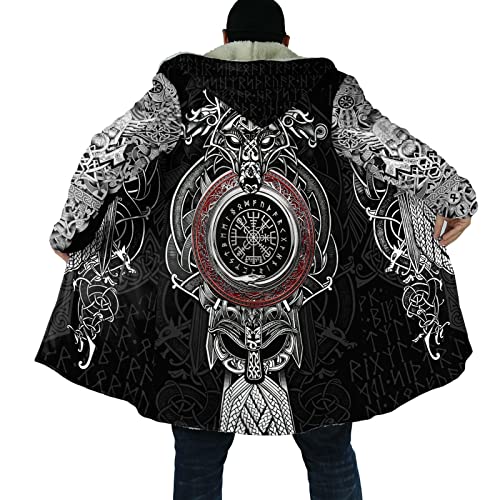 Kapuzenjacke Herren Winterjacke Wikinger keltischer Knoten Krähe Wolf Fenrir Odin 3D Drucken Langarm Freizeitjacke Mittel und lang Windbreaker Sherpa Fleece Coat Verdicken Warm halten Mantel_L von LYNNB