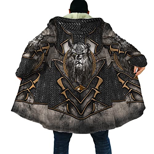 Kapuzenjacke Herren Winterjacke Wikinger keltischer Knoten Krähe Wolf Fenrir Odin 3D Drucken Langarm Freizeitjacke Mittel und lang Windbreaker Sherpa Fleece Coat Verdicken Warm halten Mantel_L von LYNNB