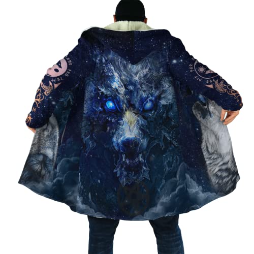 Trenchcoat mit Kapuze Umhang Wikinger keltischer Knoten Krähe Wolf Fenrir Odin 3D Mantel aus Sherpa Fleece Im Winter verdicken um warm und winddicht zu bleiben Outdoor Kleidung Für Männer Frauen_XL von LYNNB