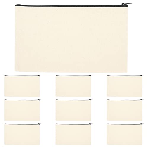 LYNNRICK 10 Stück Leinwand Make-Up Leinwand Reißverschluss Beutel Bleistiftetui Leere DIY Basteltaschen Kosmetiktasche für Reisen DIY Bastelschule von LYNNRICK