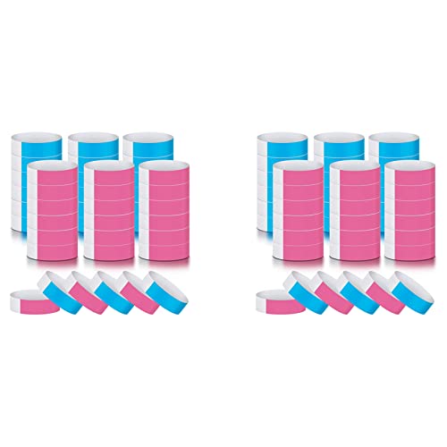 LYNNRICK 1200 Stück Wasserdichte Handbänder, Neon-Armbänder für Veranstaltungen, Konzertarmbänder, Selbstklebende Armbänder für Partys (Blau, Rosa) von LYNNRICK