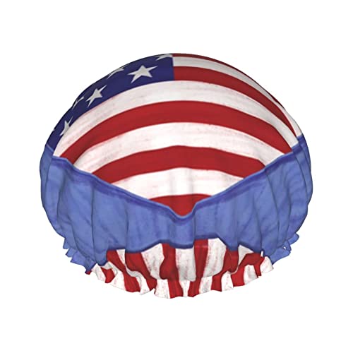 Die US-Flagge bedruckte Duschhaube, doppelt, wasserdicht, wiederverwendbar, Badekappe, Duschhut, Badekappen für Damen und Herren, Spa, Salon von LYNSAY