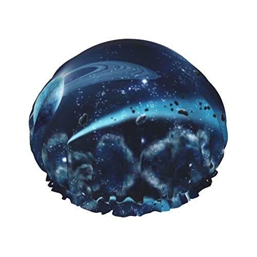 Universum Galaxy bedruckte Duschhaube, doppelt, wasserdicht, wiederverwendbar, Badekappe, Duschhut, Badekappe, für Damen und Herren, Spa, Salon von LYNSAY