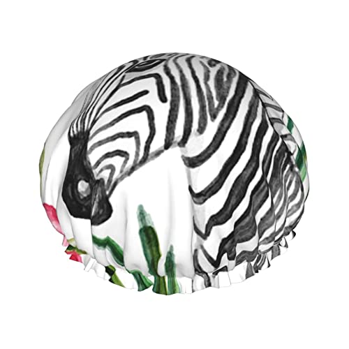 Zebra Und Blumen Gedruckt Duschhaube Doppel Wasserdicht Wiederverwendbar Baden Haar Kappe Dusche Hut Badekappen Für Frauen Männer Spa Salon von LYNSAY