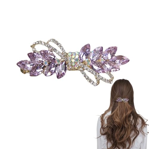 Strass Kristall Haarspange, Exquisite Lila Haarspangen Snap On Haarnadeln Blatt Elegant Französisch Verschluss Haarschmuck für feines mitteldickes Haar Geschenk für Frauen Mädchen von LYNTYAOU