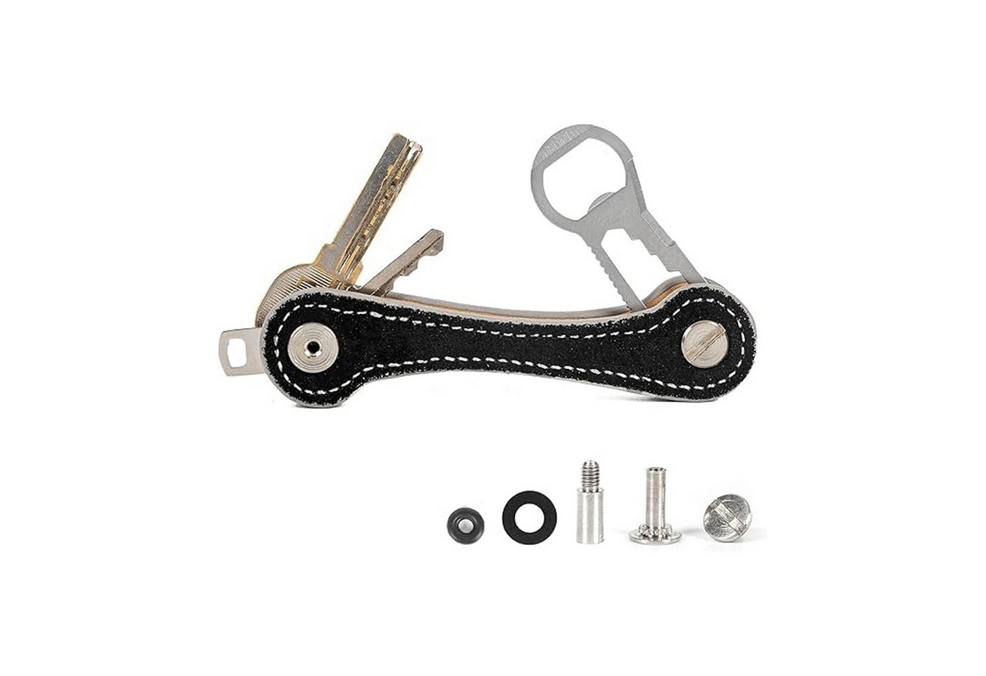 LYNX & SHEEP Schlüsselanhänger 4 in 1 Schlüsselbund aus Leder für verschiedene Schlüssel Organizer (1-tlg), Enthält Schraubenzieher, Flaschenöffner und Einkaufswagenchip von LYNX & SHEEP