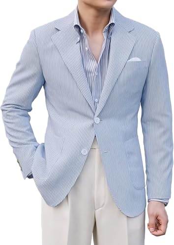 LYOUCI Seersucker-Sportjacke für Herren, klassischer Sommerblazer, Seersucker-Anzug für Herren, Strand, Hochzeit, Smoking, Blazer, Blau, S LYOUCI Seersucker-Sportjacke für Herren, klassischer Sommerblazer, Seersucker-Anzug für Herren, Strand, Hochzeit, Smoking, Blazer, Blau, S von LYOUCI
