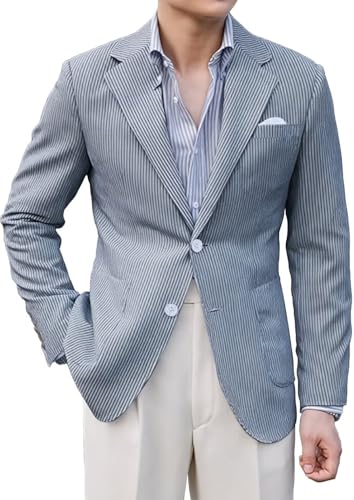 LYOUCI Seersucker-Sportjacke für Herren, klassischer Sommerblazer, Seersucker-Anzug für Herren, Strand, Hochzeit, Smoking, Blazer, Tibetanblau, 3XL LYOUCI Seersucker-Sportjacke für Herren, klassischer Sommerblazer, Seersucker-Anzug für Herren, Strand, Hochzeit, Smoking, Blazer, Tibetanblau, 3XL von LYOUCI