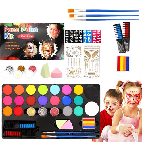LYPPUL 35PCS Kinderschminke Set, Gesichtsfarbe Kinderschminken, Kinderschminken Set, Kinderschminke Wasserbasis, 20 Farben Faschingsschminke Face Paint für Halloween Karneval Make-up Weihnachten von LYPPUL