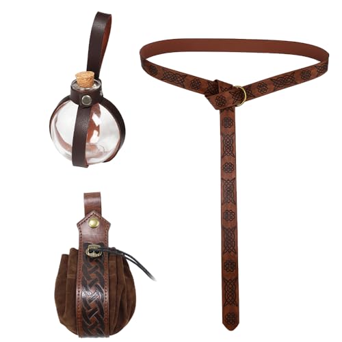 LYPPUL Halloween Nekromanten Anzug, Mittelalter Gürtel Damen, Mittelalter Kleidung mit 250ml Zaubertrank FläSchchen, Herren Mittelalter GüRteltasche für Halloween Cosplay Wikinger Kostüm LYPPUL Halloween Nekromanten Anzug, Mittelalter Gürtel Damen, Mittelalter Kleidung mit 250ml Zaubertrank FläSchchen, Herren Mittelalter GüRteltasche für Halloween Cosplay Wikinger Kostüm von LYPPUL