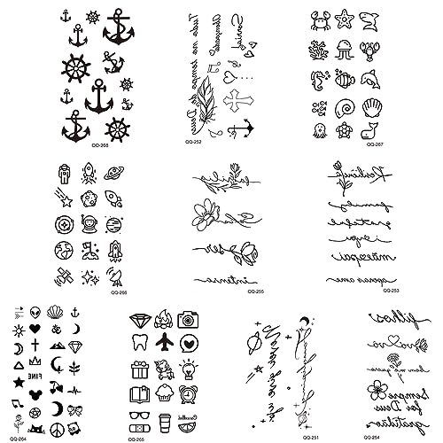 LYQNIHOB 10er Set Temporary Tattoos für den Hals, Gesicht und kleine Flächen im Bohemian-Stil, Fake Tattoo-Aufkleber mit -Motiven für Mädchen, schwarze Tattoos von LYQNIHOB