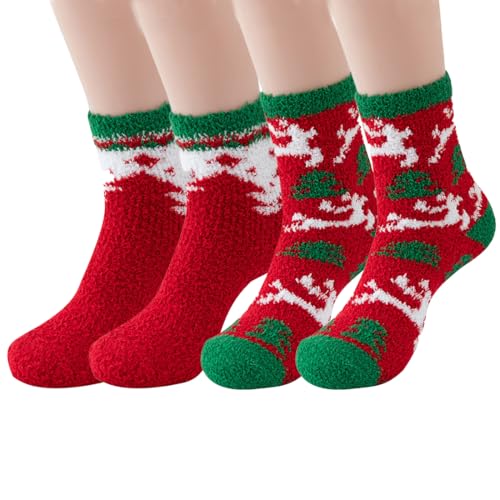 LYQNIHOB 2 Paar Weihnachten Socken, Warm Christmas Socks, Lustigem Socken, Kuschelsocken Damen, Winter Warme Flauschige Socken Dicke Weiche Thermo Haussocken wie Weihnachtsgeschenke für Frauen von LYQNIHOB