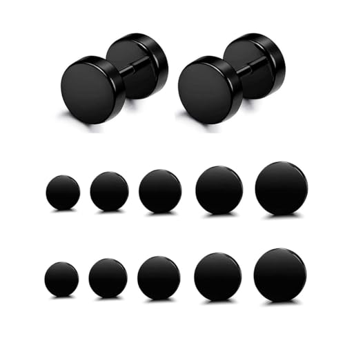 LYQNIHOB 5 Paar schwarze Fake Plugs Ohrringe, Edelstahl Fakeplugs in verschiedenen Größen (6-12mm), Nickelfrei, perfekt für Männer, Frauen, Creolen Ohrschmuck für jedes Outfit von LYQNIHOB