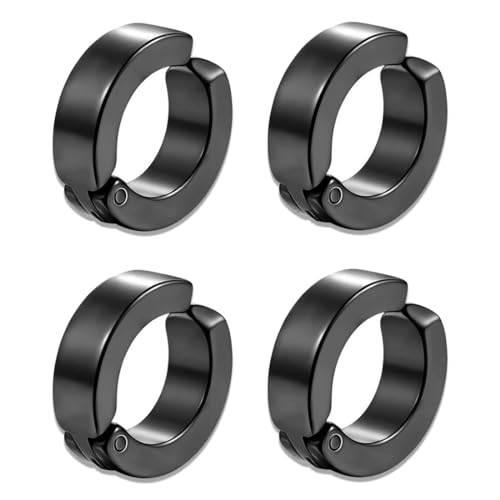 LYQNIHOB Schwarze Ohrclips aus Edelstahl - 2 Paar, ungestochene Fake Ohrringe in Hip Hop Punk Style für Männer und Frauen, Unisex Kein Piercing Ohrring Set, Machen Sie sich bereit zum Rocken! von LYQNIHOB
