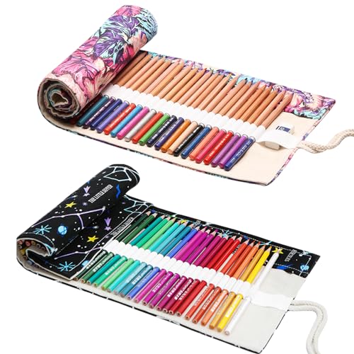 LYQQY Stifterolle,Pencil Wrap Leinwand, 2 Stücke Stifterolle Pencil Wrap Roll up Holder für 36 Buntstifte und Bleistifte für Künstler, für Reisen,Schule (36 Holes) von LYQQY