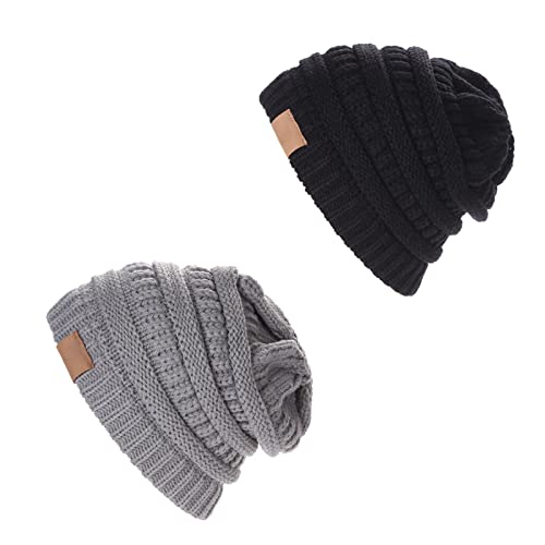 LYQQY Strickmütze für Pferdeschwanz, 2 Stücke Damen Mädchen Mütze mit Loch für Pferdeschwanz Stilvoll und Warm Gestrickte Strickmütze Wintermütze mit Zöpfen Loch für Mädchen,Damen,Schwarz,Grau, 40 LYQQY Strickmütze für Pferdeschwanz, 2 Stücke Damen Mädchen Mütze mit Loch für Pferdeschwanz Stilvoll und Warm Gestrickte Strickmütze Wintermütze mit Zöpfen Loch für Mädchen,Damen,Schwarz,Grau, 40 von LYQQY