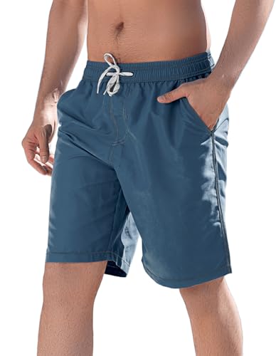 LYRIKER Badehose Herren Lang Schwimmhose Männer Boardshorts Bademode Schwimmshorts Trunks Schwimmen Baden Wassersport Strand Badeshorts Pfauenblau 4XL von LYRIKER