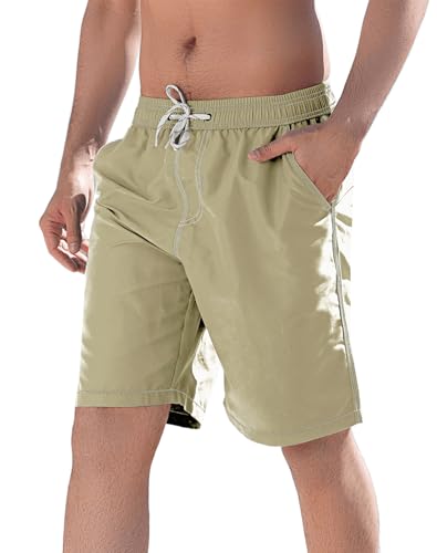 LYRIKER Badehose Herren Lang Schwimmhose Männer Boardshorts Bademode Schwimmshorts Trunks für Schwimmen Baden Wassersport Strand Badeshorts Khaki M von LYRIKER