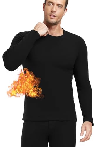 LYRIKER Herren Thermo Langarmshirt mit Baumwolle Thermounterwäsche Longsleeve Funktionsshirt Langarm Thermoshirt Warm Unterhemd Winter Oberteil mit Fleece Schwarz XXL von LYRIKER