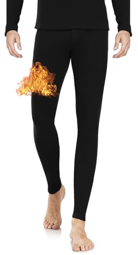 LYRIKER Herren Thermo Unterteil Leggings mit Baumwolle Winter Lange Unterhose Thermounterhose mit Innenfleece Schwarz XXL von LYRIKER