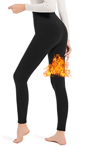 LYRIKER Thermo Leggings Damen Baumwolle, Gefütterte Fleece Leggings Warme Winter Leggins Schwarz 46-48 von LYRIKER