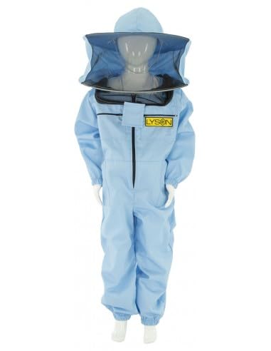 LYSON Kinderanzug mit abnehmbaren Hut Kinderoverall mit Schleier Kinderimkeranzug Schutzkleidung für Kinder, Imker Anzug Imkeranzug Schutz vor Bienen Blau Grösse 146 von LYSON