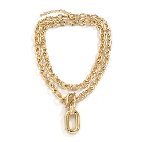 LYSPJEWY Mehrlagige klobige Halskette, Gold, kubanische Gliederkette, Karabiner-Halskette, klobige Choker-Halskette, Schmuck, Geschenke für Frauen und Mädchen, Zink, Kein Edelstein LYSPJEWY Mehrlagige klobige Halskette, Gold, kubanische Gliederkette, Karabiner-Halskette, klobige Choker-Halskette, Schmuck, Geschenke für Frauen und Mädchen, Zink, Kein Edelstein von LYSPJEWY