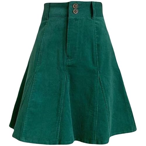 Damen Basic Rock Cord Elastisch Hohe Taille Swing Midirock mit Knopf Großer Saum A Linie Fließende Faltenröcke Frühling Herbst Lässig Langes Schirmkleid Grün L Damen Basic Rock Cord Elastisch Hohe Taille Swing Midirock mit Knopf Großer Saum A Linie Fließende Faltenröcke Frühling Herbst Lässig Langes Schirmkleid Grün L von LYSSJBH