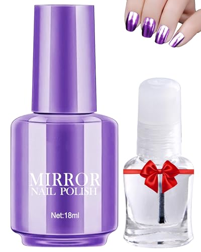 2Pcs Mirror Gel Nagellack Satz, Lila Metallic Chrome Langanhaltend Schnell Trocknend Nail Gel Polish mit Clear Base Top Coat Shine Effekt, Soak Off UV LED Lampe für Zuhause DIY Maniküre Nail Art-09 von LYSdefeu