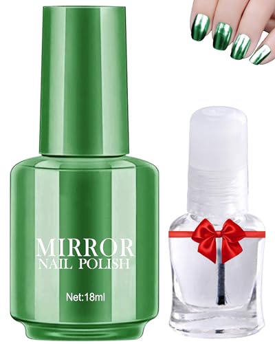 2Pcs Mirror Gel Nagellack Satz,Grün Metallic Langanhaltend Schnell Trocknend Nail Gel Polish mit Clear Base Top Coat Glänzen Effekt,Soak Off UV LED Lampe für Zuhause DIY Maniküre Art Nail Gellack-11 von LYSdefeu